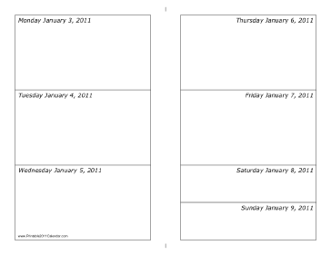 Calendar for Week of 01/03/2011 (landscape) Calendar