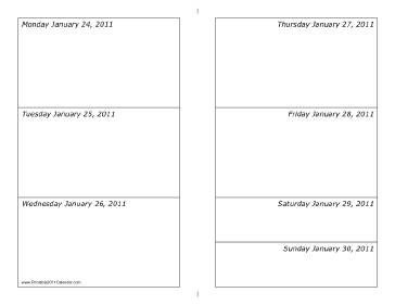 Calendar for Week of 01/24/2011 (landscape) Calendar