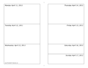 Calendar for Week of 04/11/2011 (landscape) Calendar