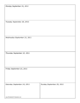 Calendar for Week of 09/19/2011 Calendar