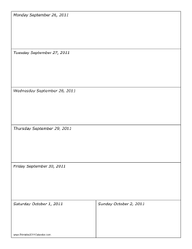 Calendar for Week of 09/26/2011 Calendar