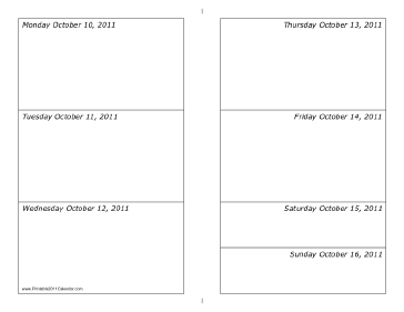 Calendar for Week of 10/10/2011 (landscape) Calendar