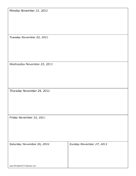 Calendar for Week of 11/21/2011 Calendar