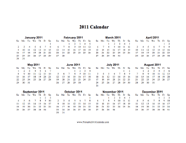 2011 Calendar on one page (horizontal) Calendar
