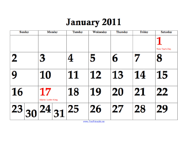 2011 Calendar with Large Dates Calendar