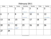 February 2011 Calendar calendar