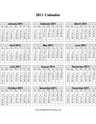 2011 Calendar on one page (vertical grid) calendar