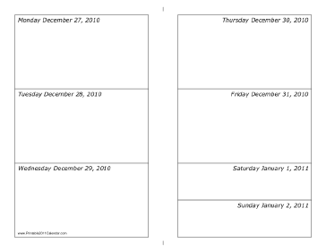 Calendar for Week of 12/27/2010 (landscape) Calendar