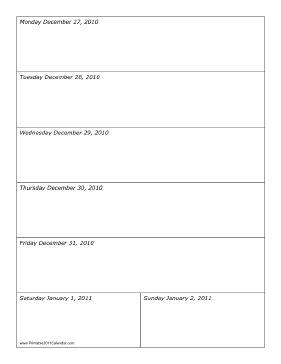 Calendar for Week of 12/27/2010 Calendar