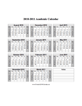2010-2011 Academic Calendar Calendar