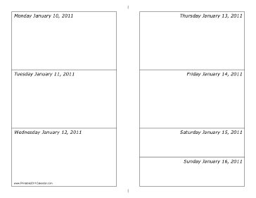 Calendar for Week of 01/10/2011 (landscape) Calendar