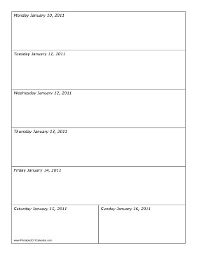 Calendar for Week of 01/10/2011 Calendar