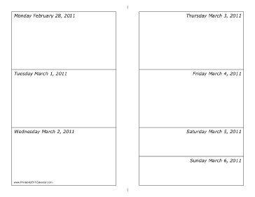 Calendar for Week of 02/28/2011 (landscape) Calendar