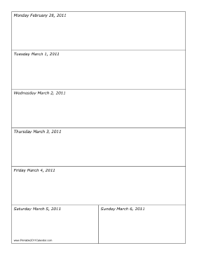 Calendar for Week of 02/28/2011 Calendar