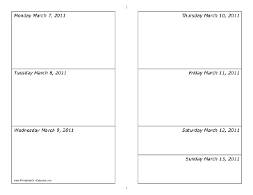 Calendar for Week of 03/07/2011 (landscape) Calendar