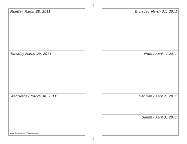 Calendar for Week of 03/28/2011 (landscape) Calendar