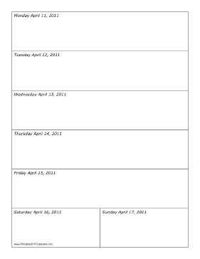 Calendar for Week of 04/11/2011 Calendar