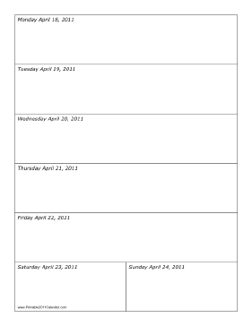 Calendar for Week of 04/18/2011 Calendar