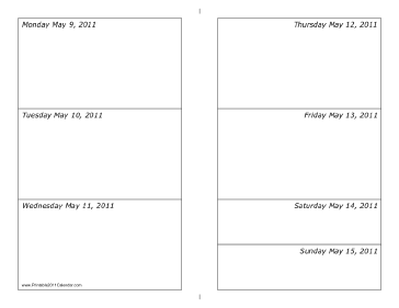 Calendar for Week of 05/09/2011 (landscape) Calendar