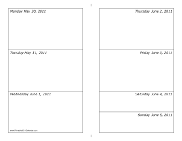 Calendar for Week of 05/30/2011 (landscape) Calendar