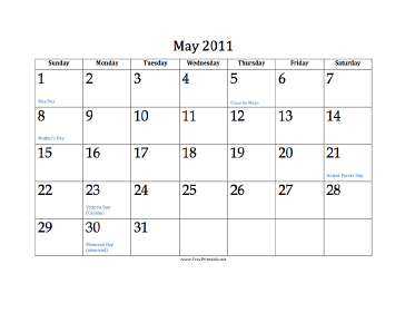May 2011 Calendar Calendar