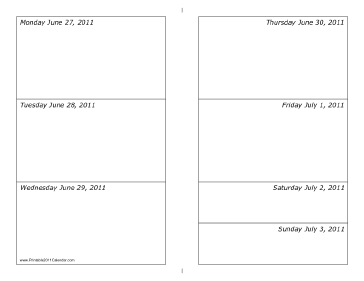 Calendar for Week of 06/27/2011 (landscape) Calendar