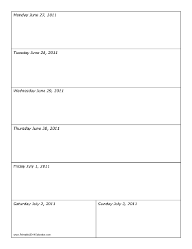 Calendar for Week of 06/27/2011 Calendar