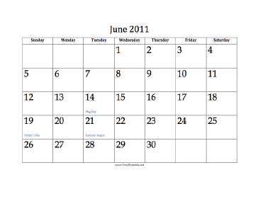 June 2011 Calendar Calendar