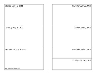 Calendar for Week of 07/04/2011 (landscape) Calendar