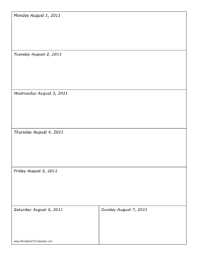 Calendar for Week of 08/01/2011 Calendar