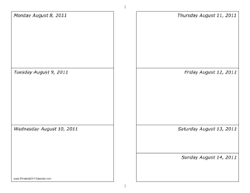 Calendar for Week of 08/08/2011 (landscape) Calendar