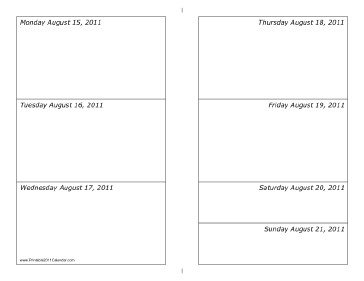 Calendar for Week of 08/15/2011 (landscape) Calendar