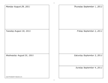 Calendar for Week of 08/29/2011 (landscape) Calendar