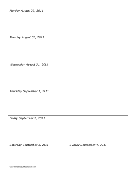 Calendar for Week of 08/29/2011 Calendar