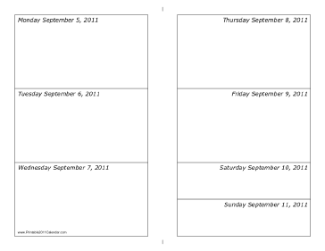 Calendar for Week of 09/05/2011 (landscape) Calendar