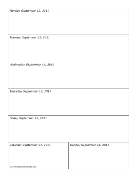 Calendar for Week of 09/12/2011 Calendar