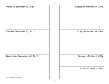 Calendar for Week of 09/26/2011 (landscape) Calendar