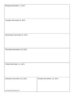 Calendar for Week of 11/07/2011 Calendar