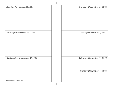 Calendar for Week of 11/28/2011 (landscape) Calendar