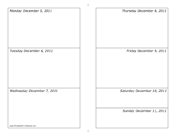 Calendar for Week of 12/05/2011 (landscape) Calendar