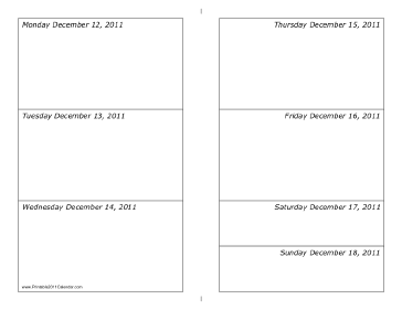 Calendar for Week of 12/12/2011 (landscape) Calendar