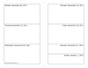 Calendar for Week of 12/26/2011 (landscape) Calendar