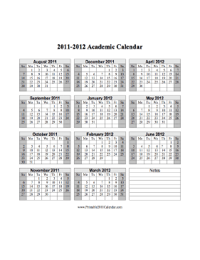 2011-2012 Academic Calendar Calendar