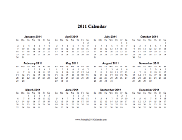 2011 Calendar (horizontal, descending) Calendar