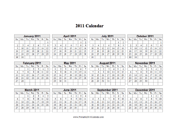 2011 Calendar (horizontal grid, descending) Calendar