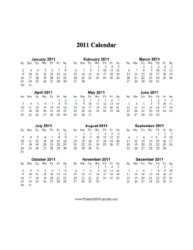2011 Calendar on one page (vertical) Calendar