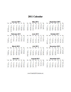 2011 Calendar (vertical, descending) Calendar
