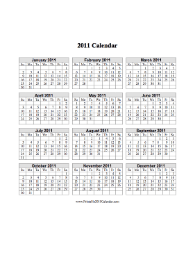2011 Calendar on one page (vertical grid) Calendar