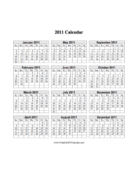 2011 Calendar (vertical grid) Calendar