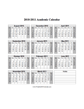 2010-2011 Academic Calendar (descending) Calendar